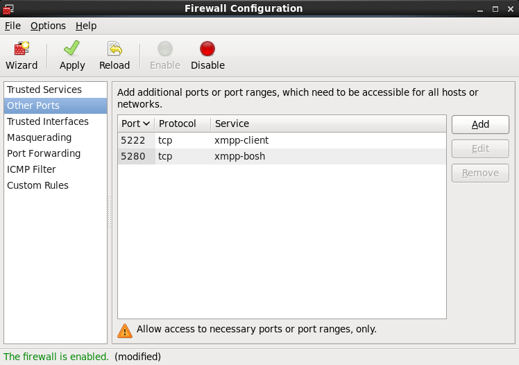 CentOS Firewall Example for ejabberd